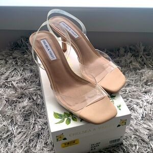 Chelsea & Violet Clear/nude heels size 8.5